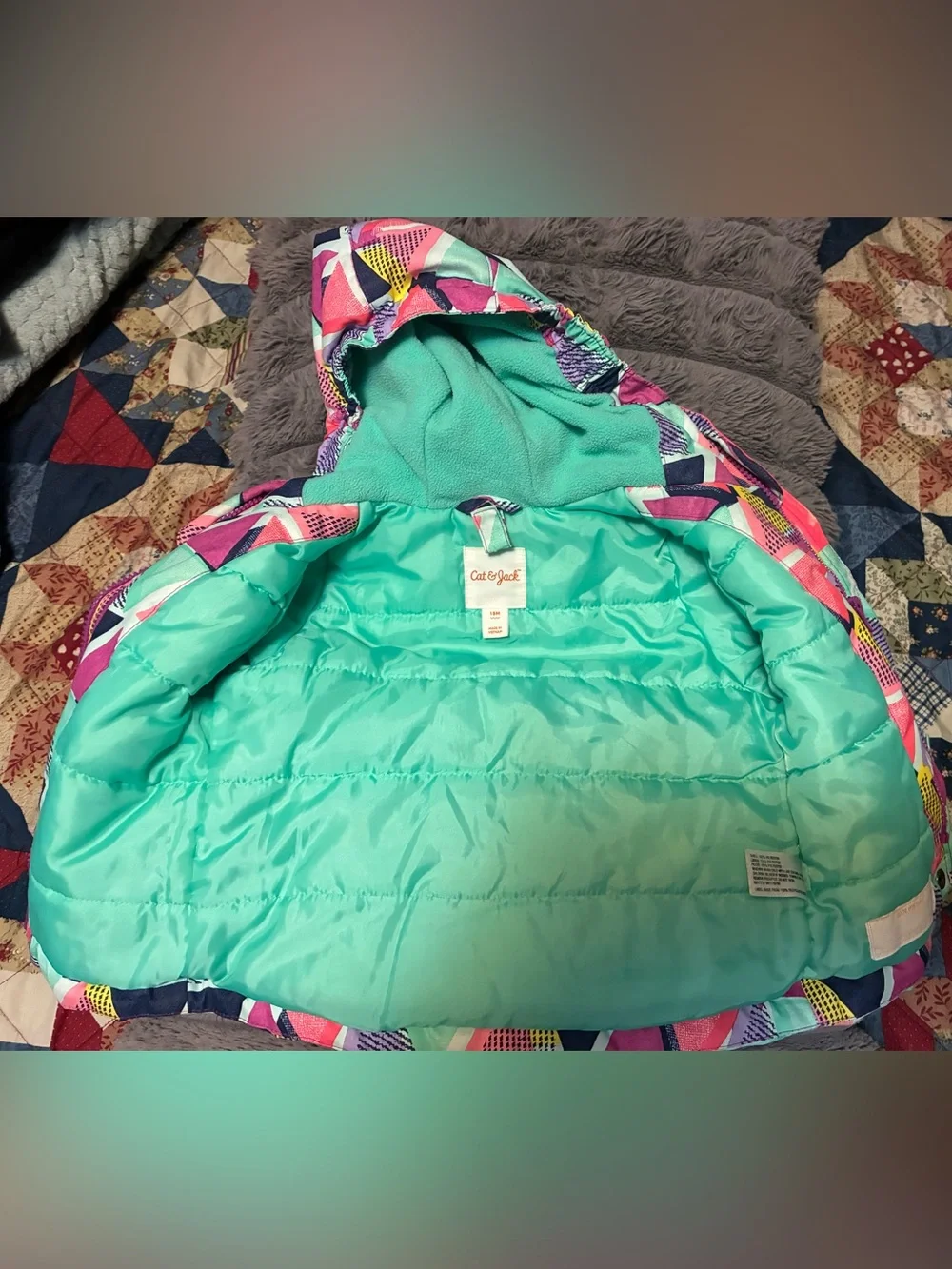 Cat & Jack Mint and Multicolor Geometric Hooded Jacket